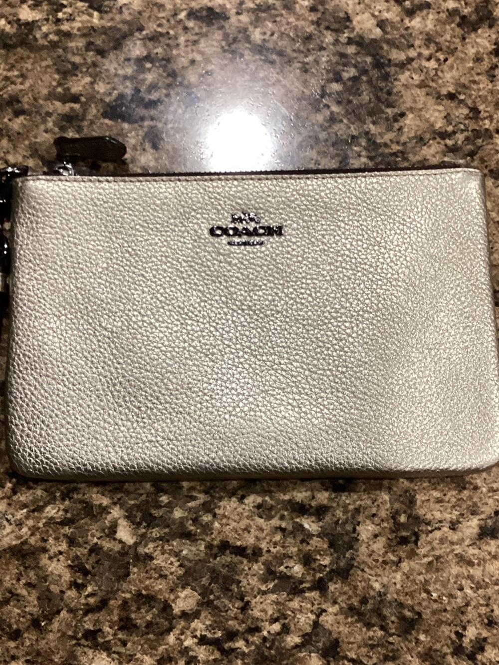 Coach Metallic Silver Pebbled Leather Wristlet